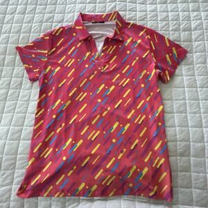 Yatta Polo Shirt Womens XXL Pink Geometric Gimme Confetti Print Golf Athleisure